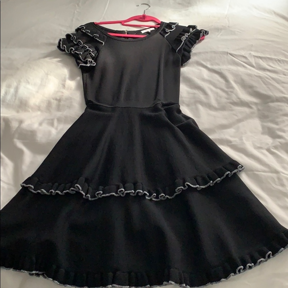 PARKER Knitted Black Silver Frill Dress NWOT